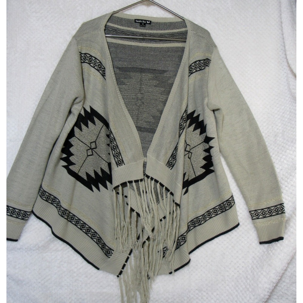 Womens Med Aztec Cardigan Tribal Cowgirl Drape Sweater Fringe Western Rodeo